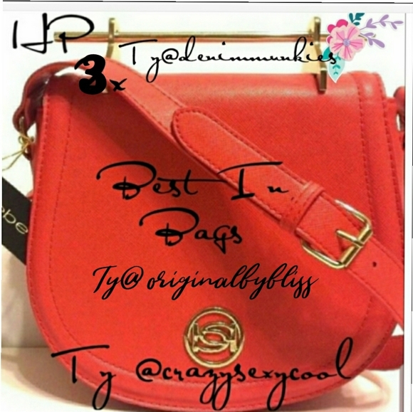 bebe Handbags - bebe  Crossbody Saddle Purse Red faux leather